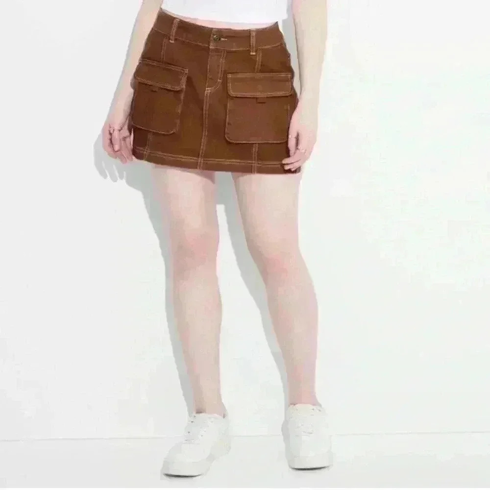 Women's Denim Cargo Mini Skirt Wild Fable color brown